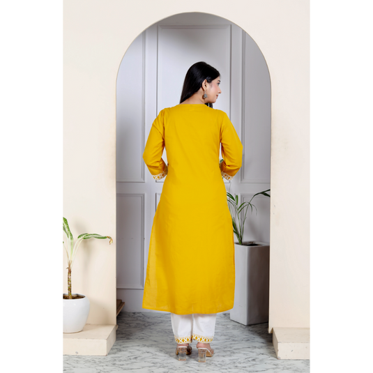 Nayi Nazar Mustard Chikankari Cotton Suit Set