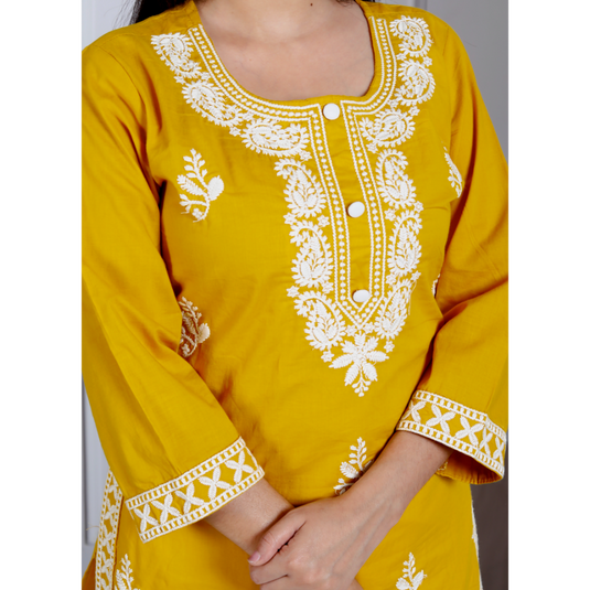 Nayi Nazar Mustard Chikankari Cotton Suit Set