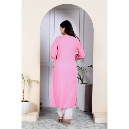 Nayi Nazar Rose Pink Chikankari Cotton Suit Set