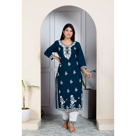 Nayi Nazar Blue Chikankari Cotton Suit Set