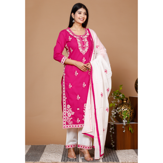 Nayi Nazar Rani Chikankari Cotton Suit Set