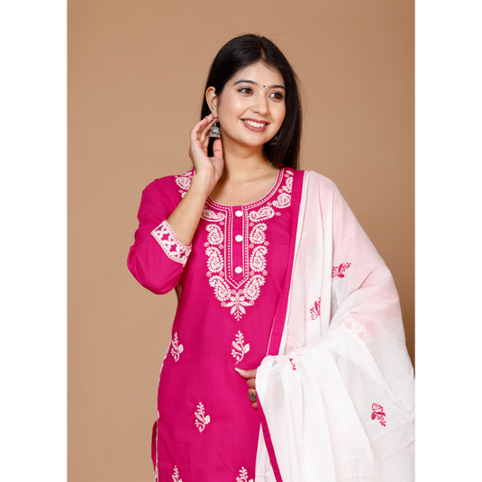 Nayi Nazar Rani Chikankari Cotton Suit Set