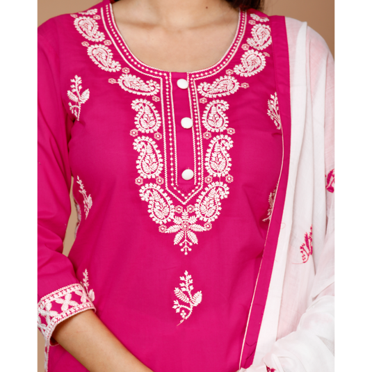 Nayi Nazar Rani Chikankari Cotton Suit Set