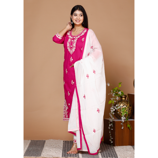 Nayi Nazar Rani Chikankari Cotton Suit Set