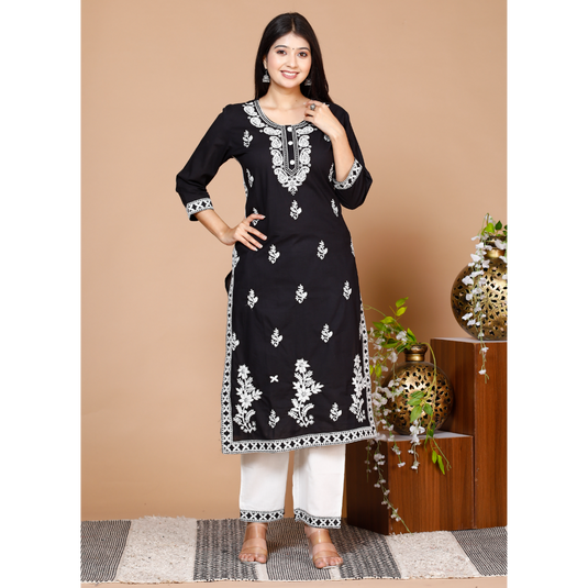 Nayi Nazar Black Lucknowi Cotton Suit Set