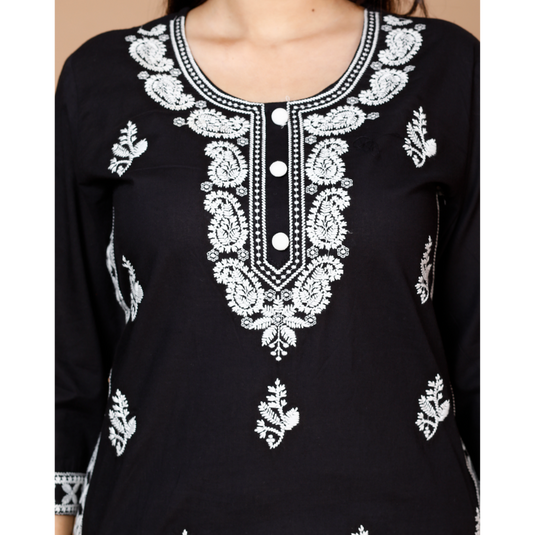 Nayi Nazar Black Lucknowi Cotton Suit Set