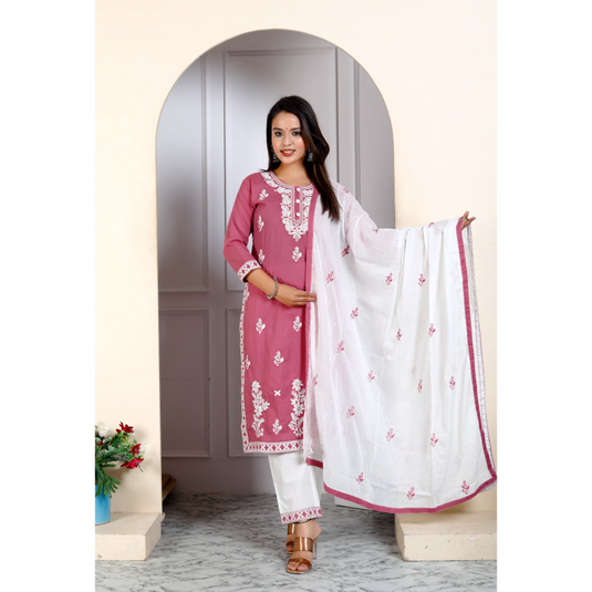 Nayi Nazar Pink Chikankari Cotton Suit Set
