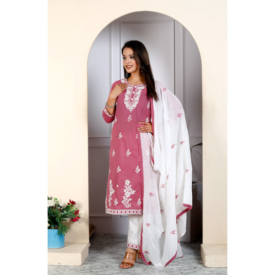 Nayi Nazar Pink Chikankari Cotton Suit Set