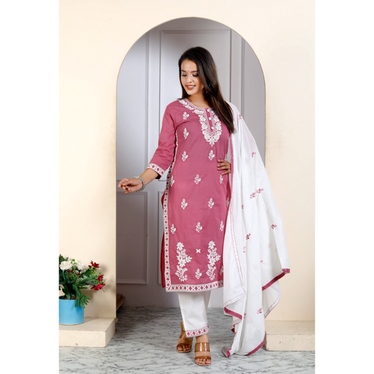 Nayi Nazar Pink Chikankari Cotton Suit Set