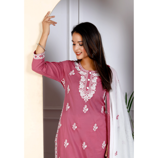 Nayi Nazar Pink Chikankari Cotton Suit Set