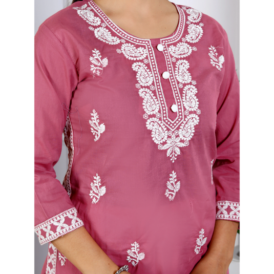Nayi Nazar Pink Chikankari Cotton Suit Set