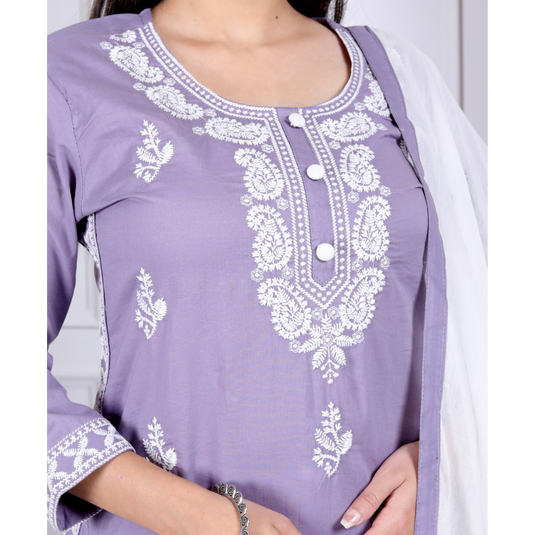 Nayi Nazar Purple Chikankari Cotton Suit Set