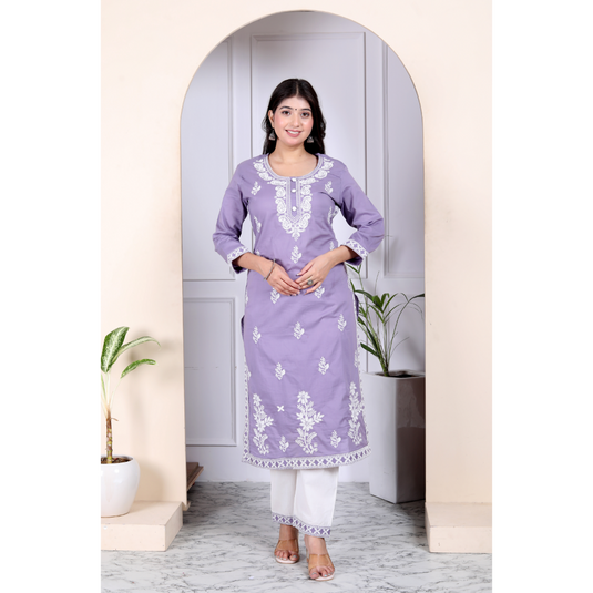 Nayi Nazar Purple Chikankari Cotton Suit Set