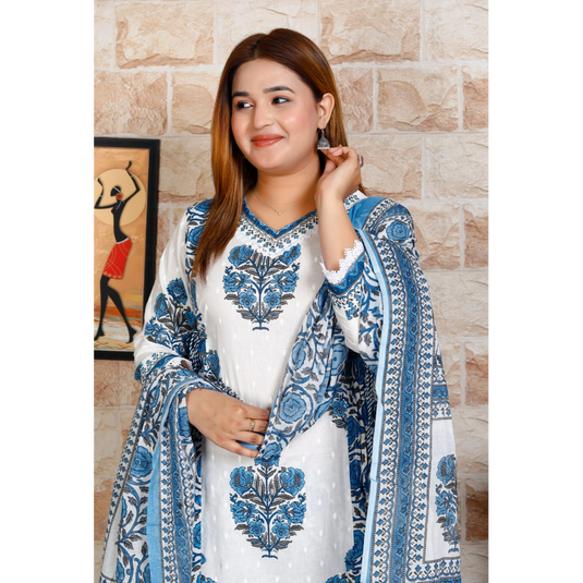 Nayi Nazar Blue Cotton Suit Set