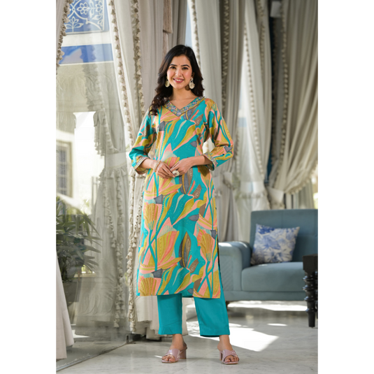 Nayi Nazar Blue Printed Suit Set