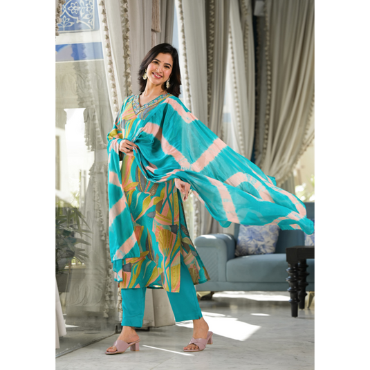 Nayi Nazar Blue Printed Suit Set