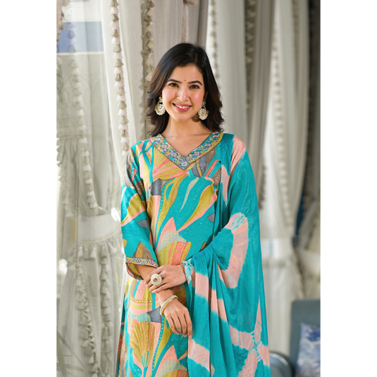 Nayi Nazar Blue Printed Suit Set