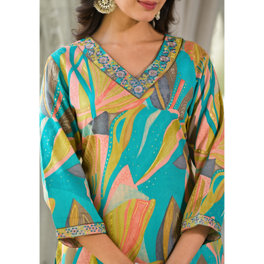 Nayi Nazar Blue Printed Suit Set