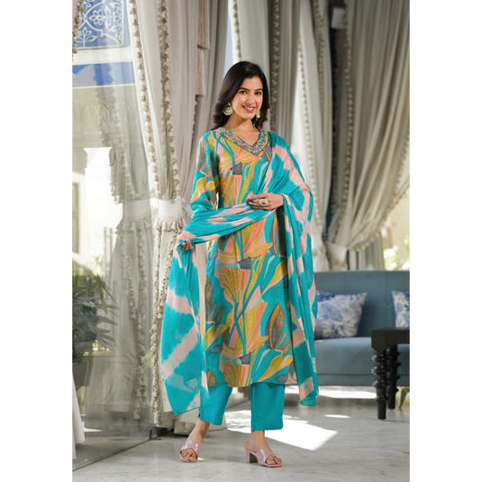 Nayi Nazar Blue Printed Suit Set