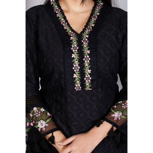 Nayi Nazar Black Schiffli Suit Set