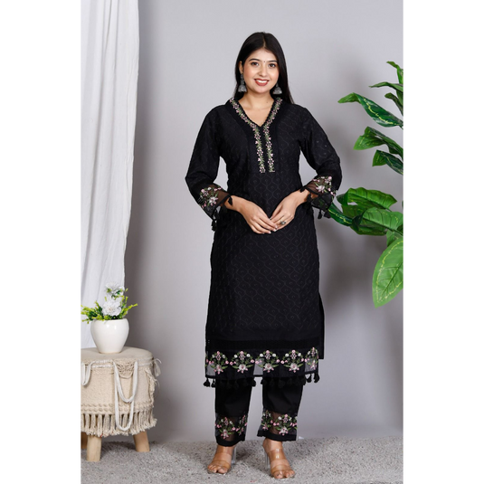 Nayi Nazar Black Schiffli Suit Set