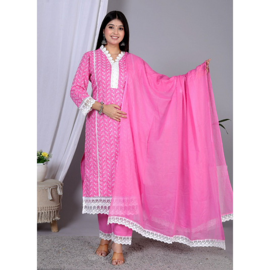 Nayi Nazar Pink Schiffli Suit Set