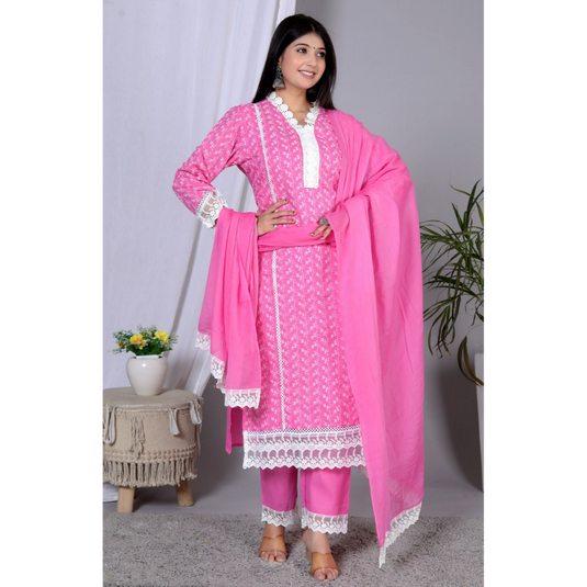 Nayi Nazar Pink Schiffli Suit Set