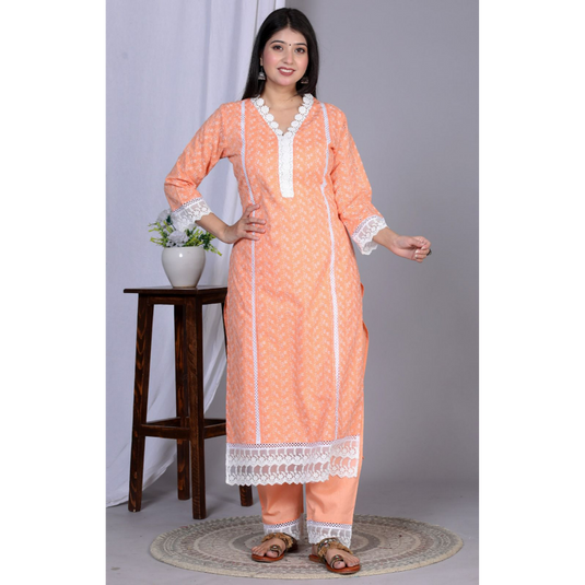 Nayi Nazar Orange Schiffli Suit Set