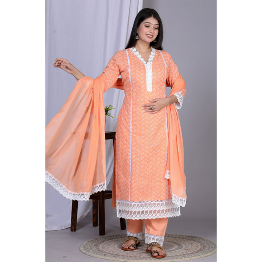 Nayi Nazar Orange Schiffli Suit Set