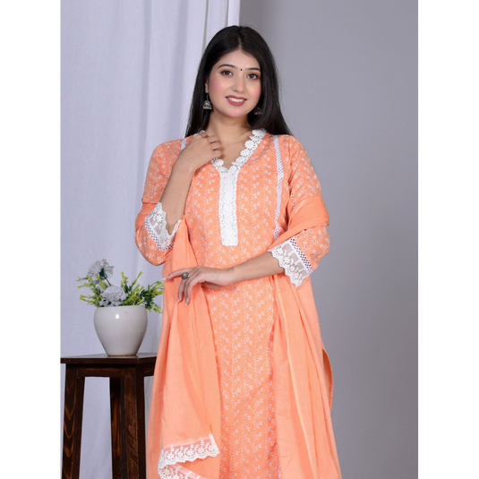 Nayi Nazar Orange Schiffli Suit Set