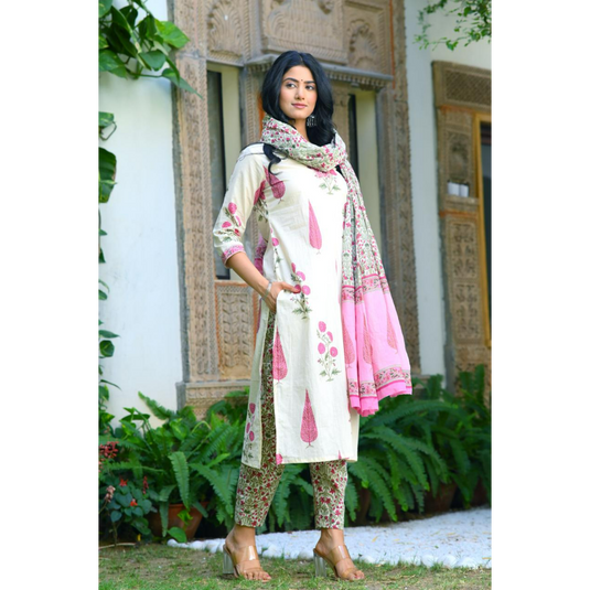 Nayi Nazar Beautiful Pink Block Print Suit Set
