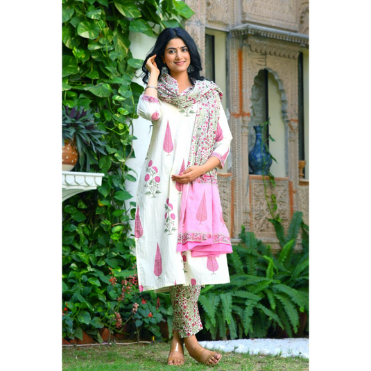 Nayi Nazar Beautiful Pink Block Print Suit Set
