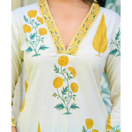 Nayi Nazar Beautiful Yellow Block Print Suit Set
