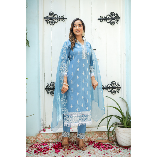 Nayi Nazar Blue Nain Cotton Suit Set