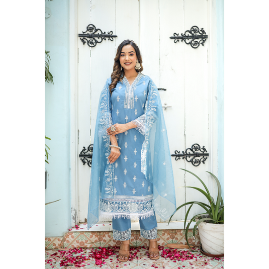 Nayi Nazar Blue Nain Cotton Suit Set