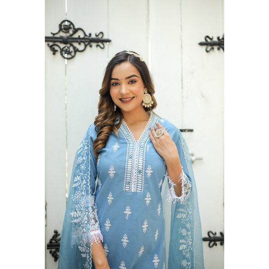 Nayi Nazar Blue Nain Cotton Suit Set