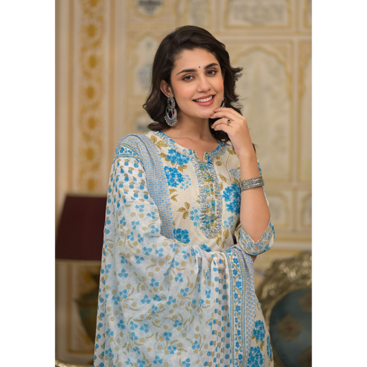 Nayi Nazar Blue Chavi Cotton Suit Set