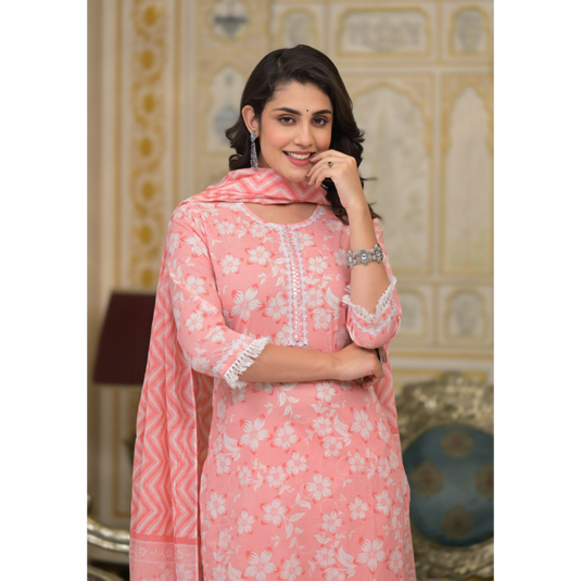 Nayi Nazar Pink Chavi Cotton Suit Set