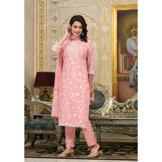 Nayi Nazar Pink Chavi Cotton Suit Set