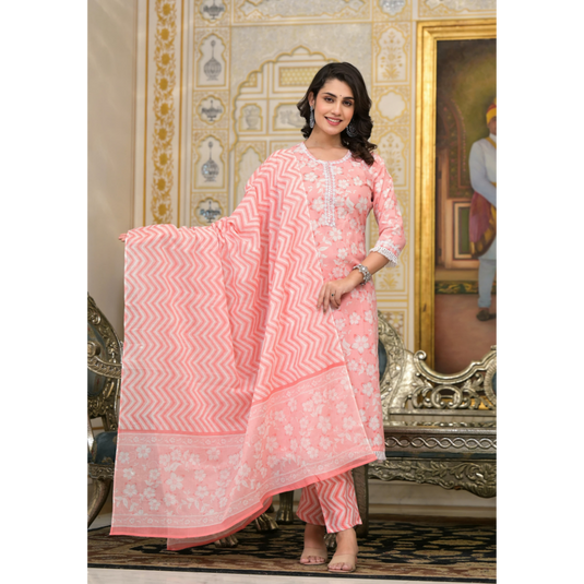 Nayi Nazar Pink Chavi Cotton Suit Set