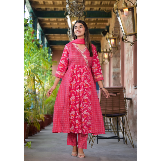 Nayi Nazar Red Preet Cotton Suit Set