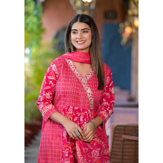 Nayi Nazar Red Preet Cotton Suit Set