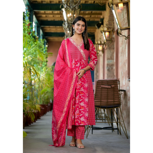 Nayi Nazar Red Preet Cotton Suit Set