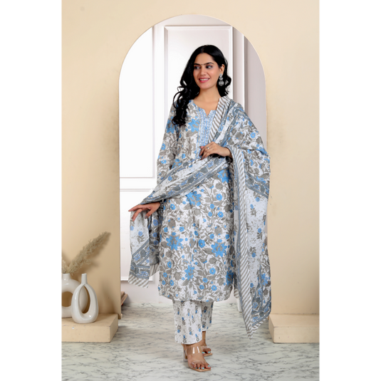 Nayi Nazar Grey Blue Suit Set