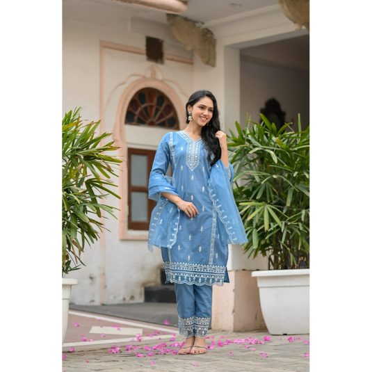 Nayi Nazar Blue Shooting Sea Cotton Suit Set