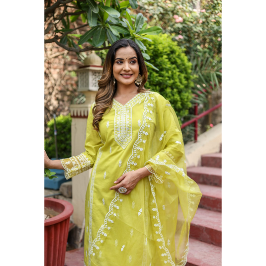 Nayi Nazar Beautiful Yellow Cotton Suit Set