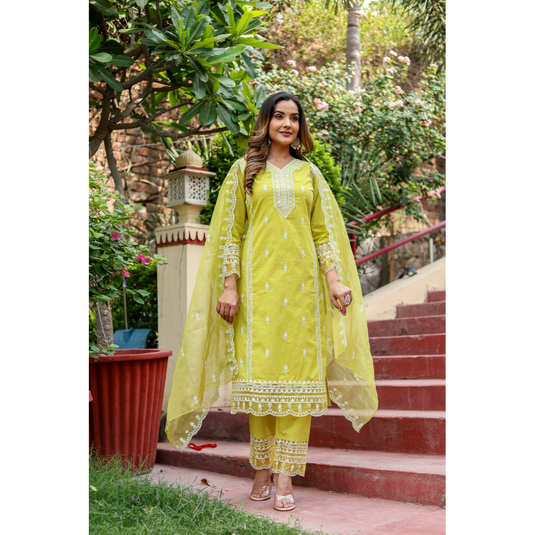 Nayi Nazar Beautiful Yellow Cotton Suit Set