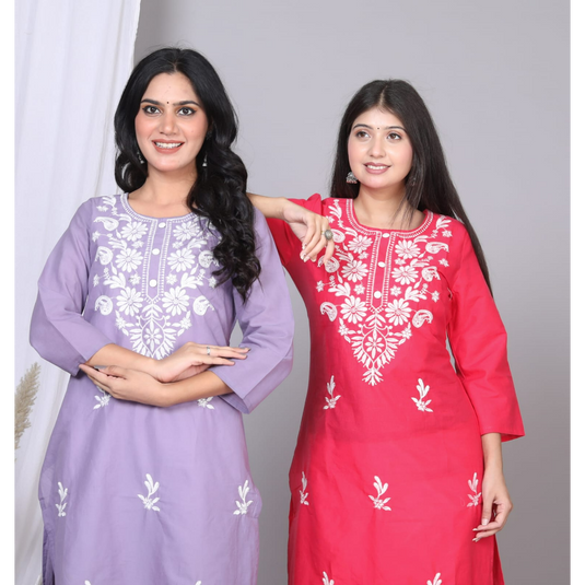 Nayi Nazar Purple Cotton Chikankari Straight Kurta (Copy)