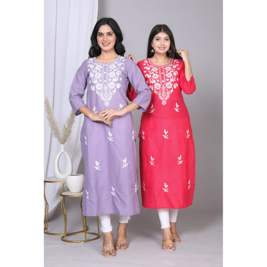 Nayi Nazar Purple Cotton Chikankari Straight Kurta (Copy)