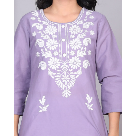 Nayi Nazar Purple Cotton Chikankari Straight Kurta (Copy)